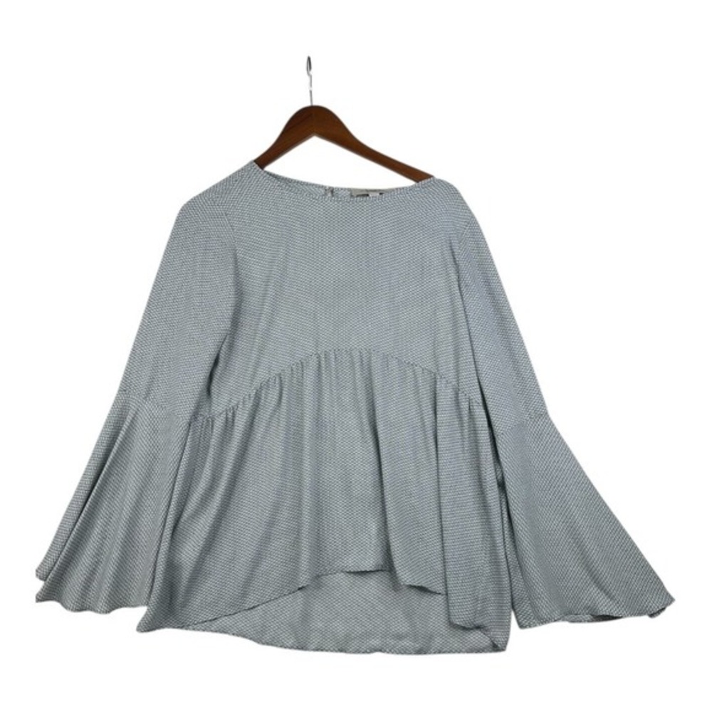 Loft Bell Sleeve Long Sleeve Blouse size Small Gray/White